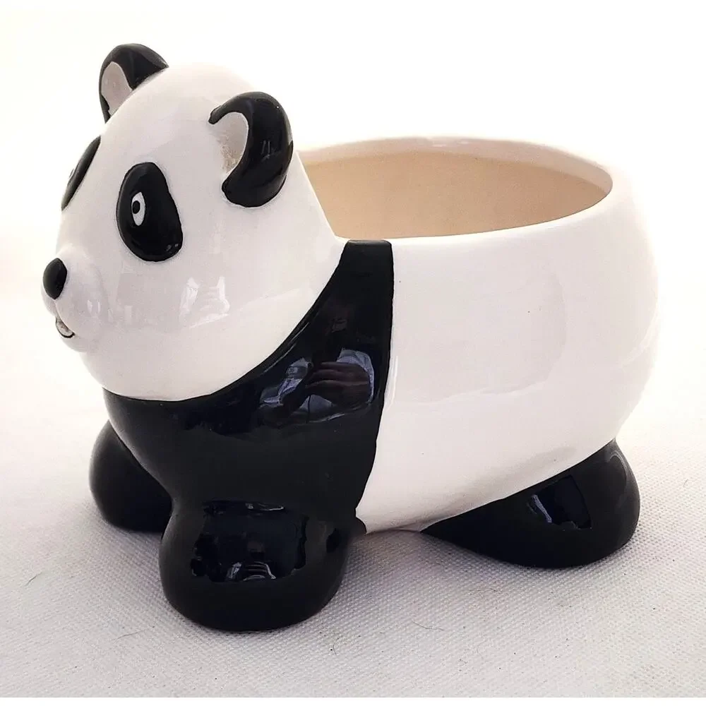Vintage Cute Panda Ceramic Planter Pot Black White 8